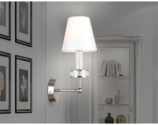  Настенный светильник с абажуром и хрусталем LH71005 BN/WH никель/белый E14 max 40W 210*150*355