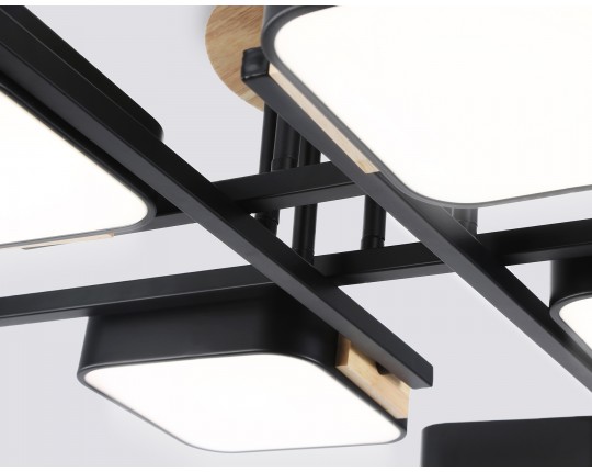  Люстра светодиодная на штанге FL4890/8 BK/WD черный/дерево 144W 3000-6000K 960*960*160 (без ПДУ)