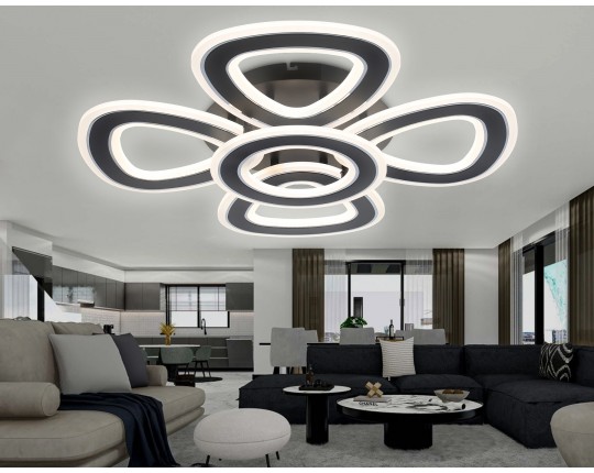  Потолочный светодиодный светильник с пультом FA8926/4+1 BK/CH черный/хром 163W 3000K-6400K 590*590*120 (ПДУ РАДИО 2.4G)