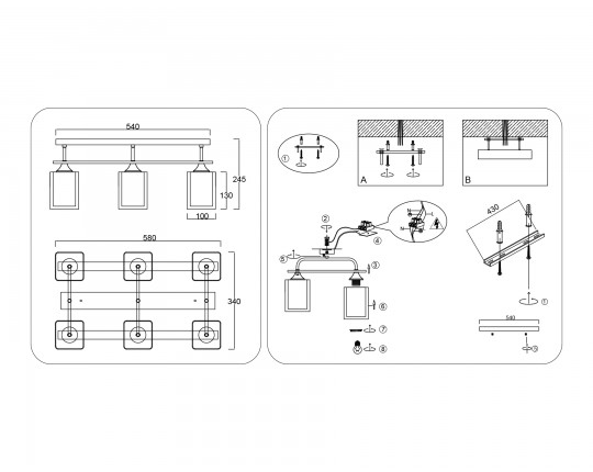  Светильник потолочный со стеклянными плафонами TR3033247/6 WH/WD белый/дерево E27/6 max 60W 580*340*245