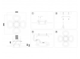  Потолочный светодиодный светильник с пультом FA8925/4+1 WH/CH белый/хром 163W 3000K-6400K 590*590*120 (ПДУ РАДИО 2.4G)
