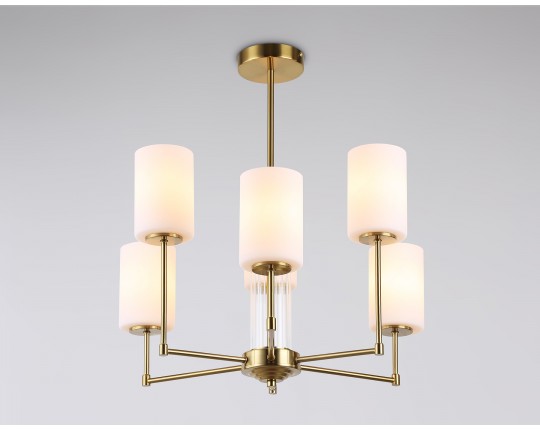  Люстра со стеклянными плафонами на штанге LH56215/6 BS/FR латунь/белый матовый E27/6 max 60W D600*600