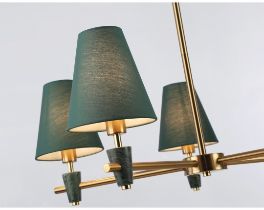  Люстра на штанге с абажурами и мрамором LH75051/5 BS/GN латунь/зеленый E14*5 max 40W D700*580