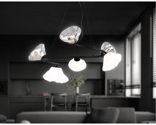  Подвесная люстра LH15003/6 BK/FR/SM черный/белый матовый/дымчатый G9*6 max 40W D630*1150