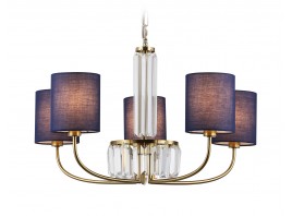  Подвесная люстра с абажурами и хрусталем LH71271/5 BS/DB латунь/темно синий E14/5 max 40W D650*840