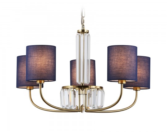 Подвесная люстра с абажурами и хрусталем LH71271/5 BS/DB латунь/темно синий E14/5 max 40W D650*840