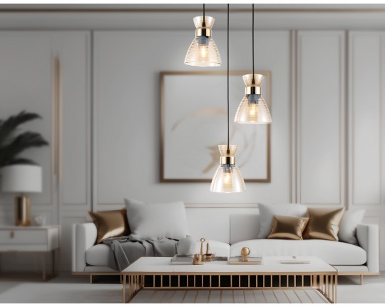  Светильник подвесной со стеклянными плафонами TR3405/3 BK/FGD/TI черный/золото/янтарь E27/3 max 60W D345*1000