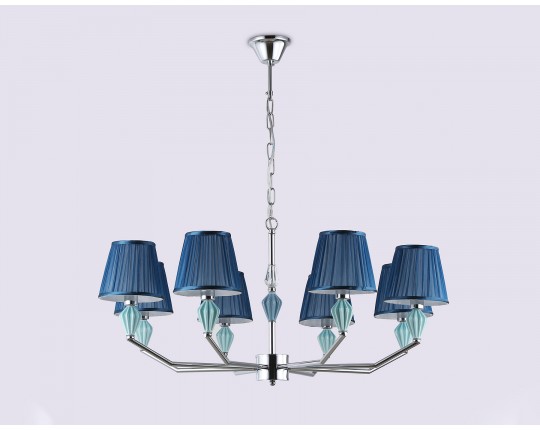  Подвесная люстра с абажуром и декором из керамики LH75063/8 CH/DB хром/темно синий E14/8 max 40W D870*810