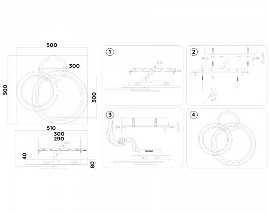  Потолочный светодиодный светильник с пультом FA8515/3 BK черный 143W 3000K-6400K 500*500*80 (ПДУ РАДИО 2.4G)