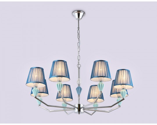  Подвесная люстра с абажуром и декором из керамики LH75063/8 CH/DB хром/темно синий E14/8 max 40W D870*810