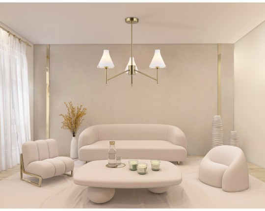  Люстра со стеклянными плафонами на штанге LH57131/3 BS/FR латунь/белый матовый E14/3 max 40W D650*590