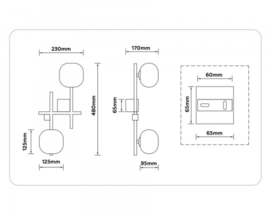  Настенный светильник со сменной лампой LH51019/2 BK/BS/FR черный/латунь/белый матовый G9*2 max 28W 230*170*480