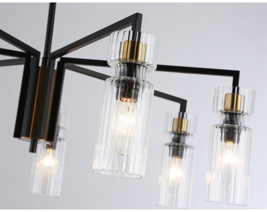  Люстра на штанге LH56115/7 BK/BS/CL черный/латунь/прозрачный E14*7 max 40W D705*350