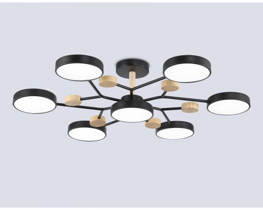  Люстра светодиодная на штанге FL4866/7 BK/WD черный/дерево 126W 3000-6000K D830*190 (без ПДУ)