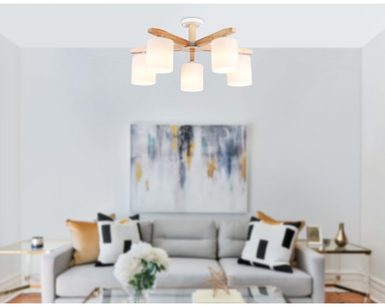  Подвесная люстра TR83113/5 WH/LW белый/светлое дерево E27/5 max 40W D700*325