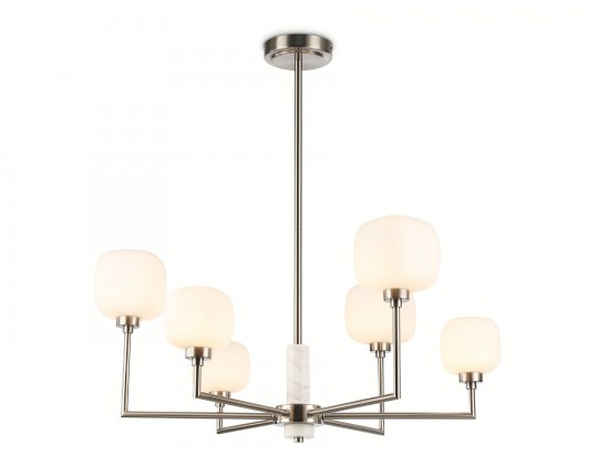  Люстра на штанге с мрамором LH53001/6 SN/FR сатин никель/белый матовый G9*6 max 40W D690*680