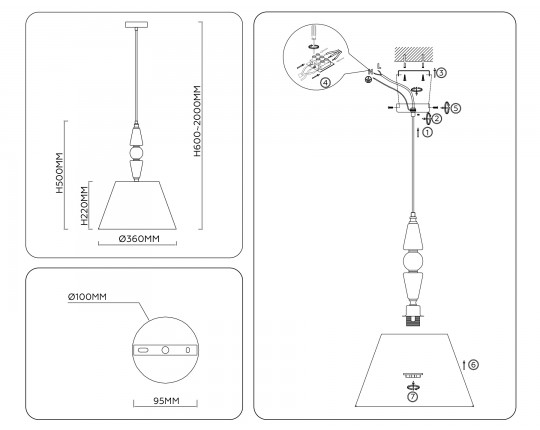  Подвесная люстра с абажуром LH75250 SN/FR сатин никель/белый матовый E27 max 60W D360*500