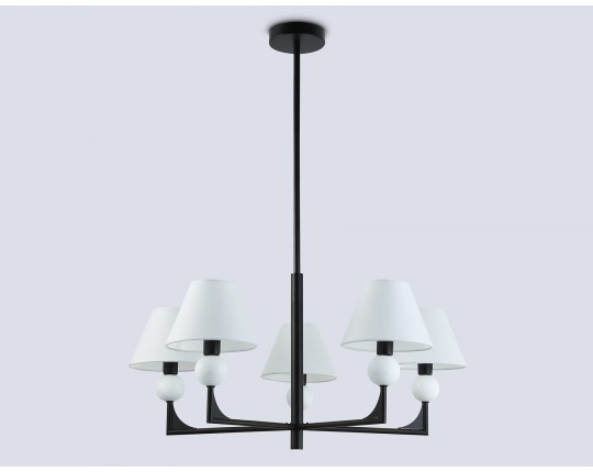  Люстра на штанге с абажурами LH75153/5 BK/FR черный/белый матовый E14*5 max 40W D730*580