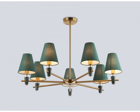  Люстра на штанге с абажурами и мрамором LH75053/7 BS/GN латунь/зеленый E14*7 max 40W D840*580