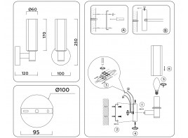  Настенный светильник LH55517 BK/BS/CL черный/латунь/прозрачный E14 max 40W 120*100*250