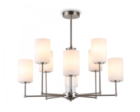  Люстра со стеклянными плафонами на штанге LH56213/8 SN/FR никель/белый матовый E27/8 max 60W D700*600