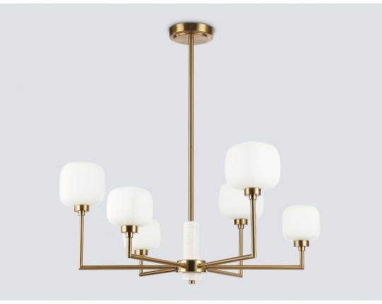  Люстра на штанге с мрамором LH53015/6 BS/FR латунь/белый матовый G9*6 max 40W D690*680