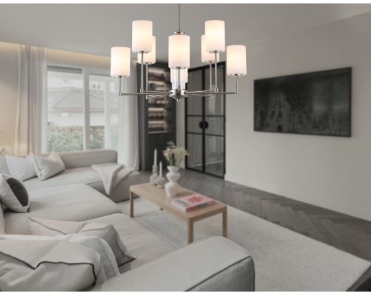  Люстра со стеклянными плафонами на штанге LH56213/8 SN/FR никель/белый матовый E27/8 max 60W D700*600