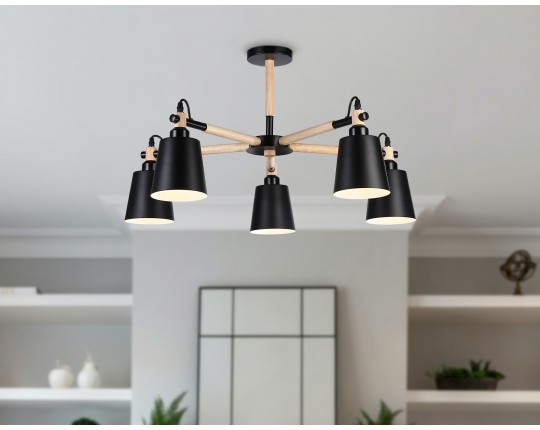  Подвесная люстра TR82211/5 BK/LW черный/светлое дерево E27/5 max 40W D780*430