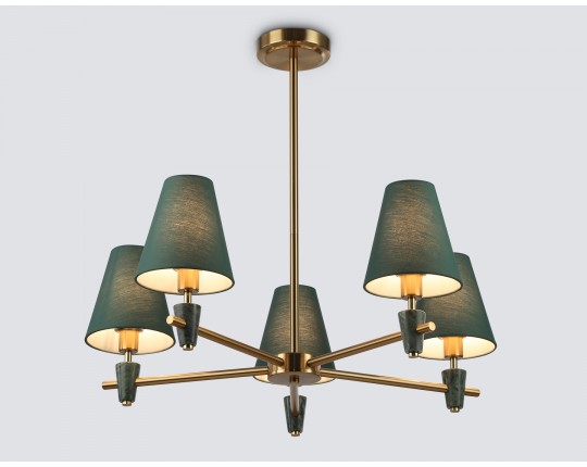  Люстра на штанге с абажурами и мрамором LH75051/5 BS/GN латунь/зеленый E14*5 max 40W D700*580