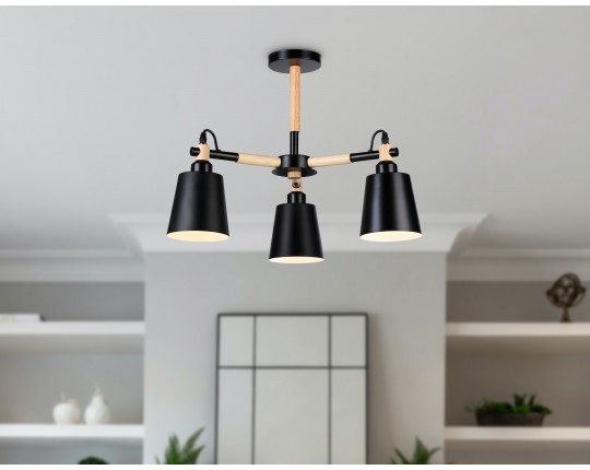  Подвесная люстра TR82206/3 BK/LW черный/светлое дерево E27/3 max 40W D560*430