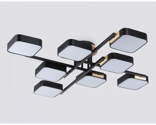  Люстра светодиодная на штанге FL4890/8 BK/WD черный/дерево 144W 3000-6000K 960*960*160 (без ПДУ)