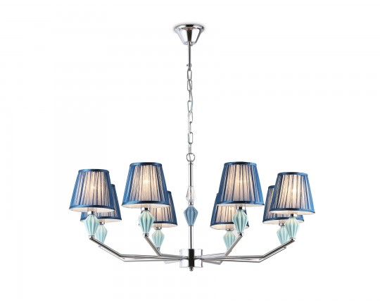  Подвесная люстра с абажуром и декором из керамики LH75063/8 CH/DB хром/темно синий E14/8 max 40W D870*810