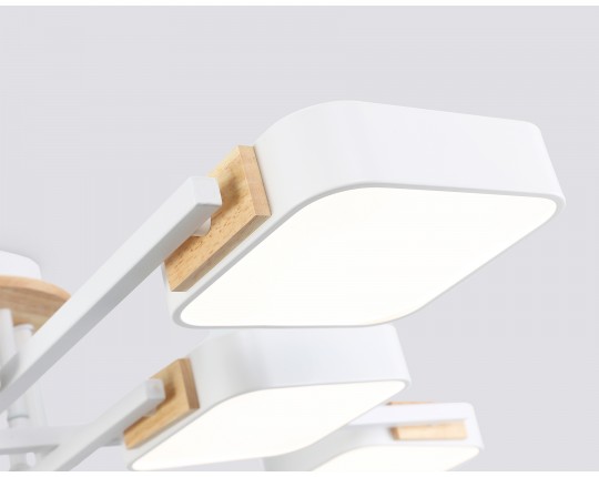  Люстра светодиодная на штанге FL4888/8 WH/WD белый/дерево 144W 3000-6000K  960*960*160 (без ПДУ)