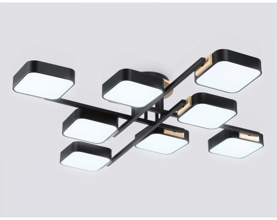  Люстра светодиодная на штанге FL4890/8 BK/WD черный/дерево 144W 3000-6000K 960*960*160 (без ПДУ)