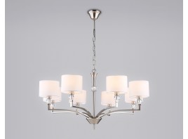  Подвесная люстра с абажурами и хрусталем LH71123/8 SN/WH никель/белый E14/8 max 40W D840*880