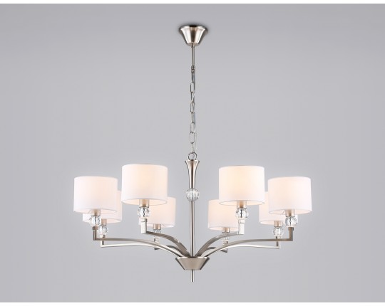  Подвесная люстра с абажурами и хрусталем LH71123/8 SN/WH никель/белый E14/8 max 40W D840*880