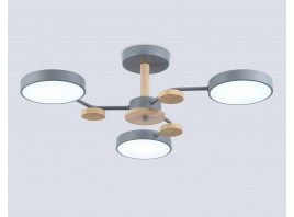  Люстра светодиодная на штанге FL4856/3 GR/WD серый/дерево 54W 3000-6000K D660*170 (без ПДУ)