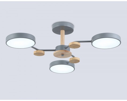  Люстра светодиодная на штанге FL4856/3 GR/WD серый/дерево 54W 3000-6000K D660*170 (без ПДУ)