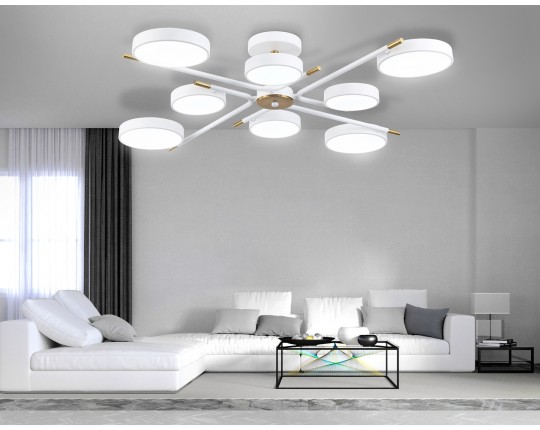  Люстра светодиодная на штанге FL516338/8 WH/CP белый/медь 120W 3000-6000K D850*170 (без ПДУ)