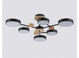  Люстра светодиодная на штанге FL4863/6 BK/WD черный/дерево 90W 3000-6000K D750*180 (без ПДУ)