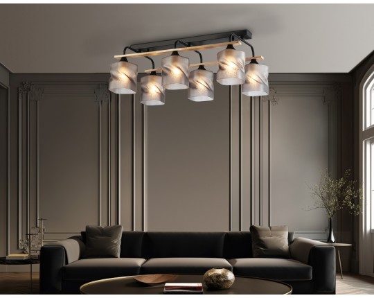  Светильник потолочный со стеклянными плафонами TR3033250/6 BK/WD черный/дерево E27/6 max 60W 580*340*245