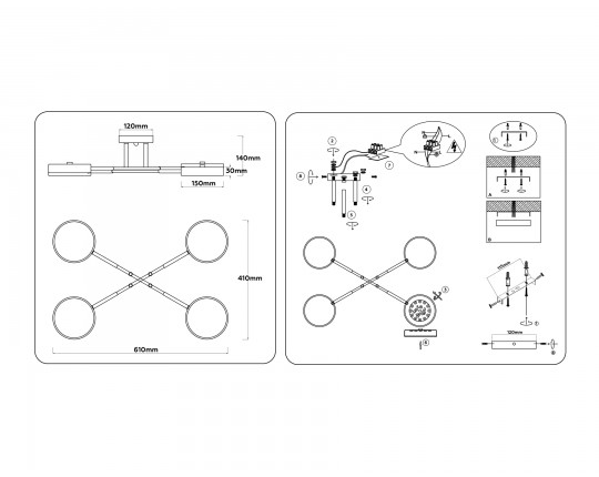  Люстра светодиодная на штанге FL516332/4 BK/FGD черный/золото 72W 3000-6000K 610*410*140 (без ПДУ)