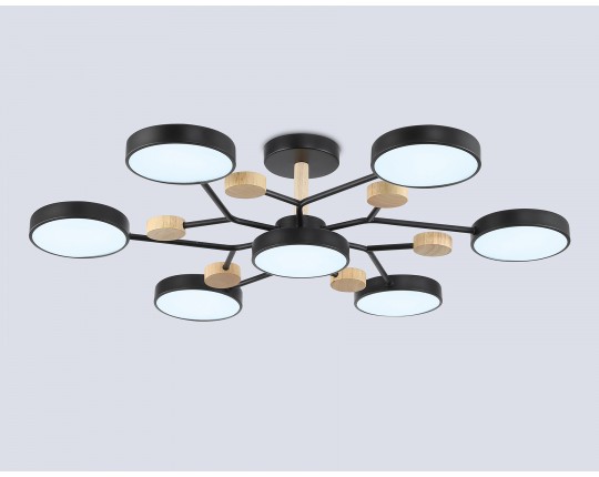  Люстра светодиодная на штанге FL4866/7 BK/WD черный/дерево 126W 3000-6000K D830*190 (без ПДУ)