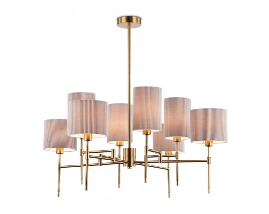  Люстра на штанге с абажурами LH72383/8 BS/GR латунь/серый E14*8 max 40W D810*705