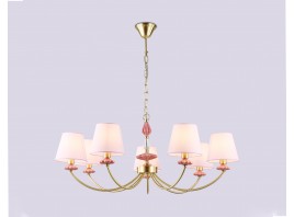  Подвесная люстра с абажуром и декором из керамики LH75025/7 GD/PI золото/розовый E14/7 max 40W D890*800