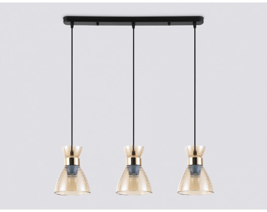  Светильник подвесной со стеклянными плафонами TR3404/3 BK/FGD/TI черный/золото/янтарь E27/3 max 60W 550*135*1000