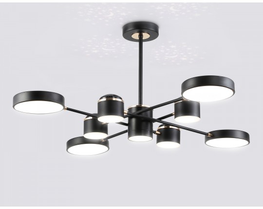  Люстра светодиодная на штанге FL51629/9+4 BK/FGD черный/золото 132W 3000-6000K D850*370 (без ПДУ)