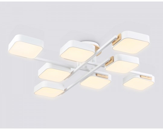  Люстра светодиодная на штанге FL4888/8 WH/WD белый/дерево 144W 3000-6000K  960*960*160 (без ПДУ)