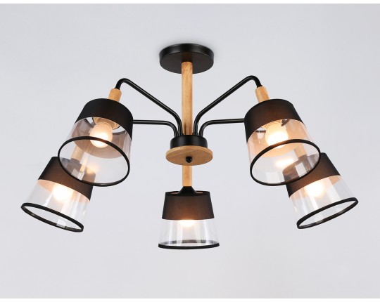  Подвесной светильник со сменной лампой TR4741/5 BK/LW черный/светлое дерево E27/5 max 40W D760*350