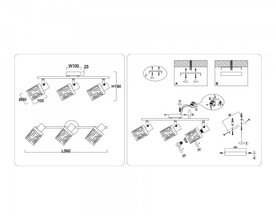  Настенно-потолочный спот в стиле лофт TR8665/3 WH белый E14/3 max 60W 560*100*190